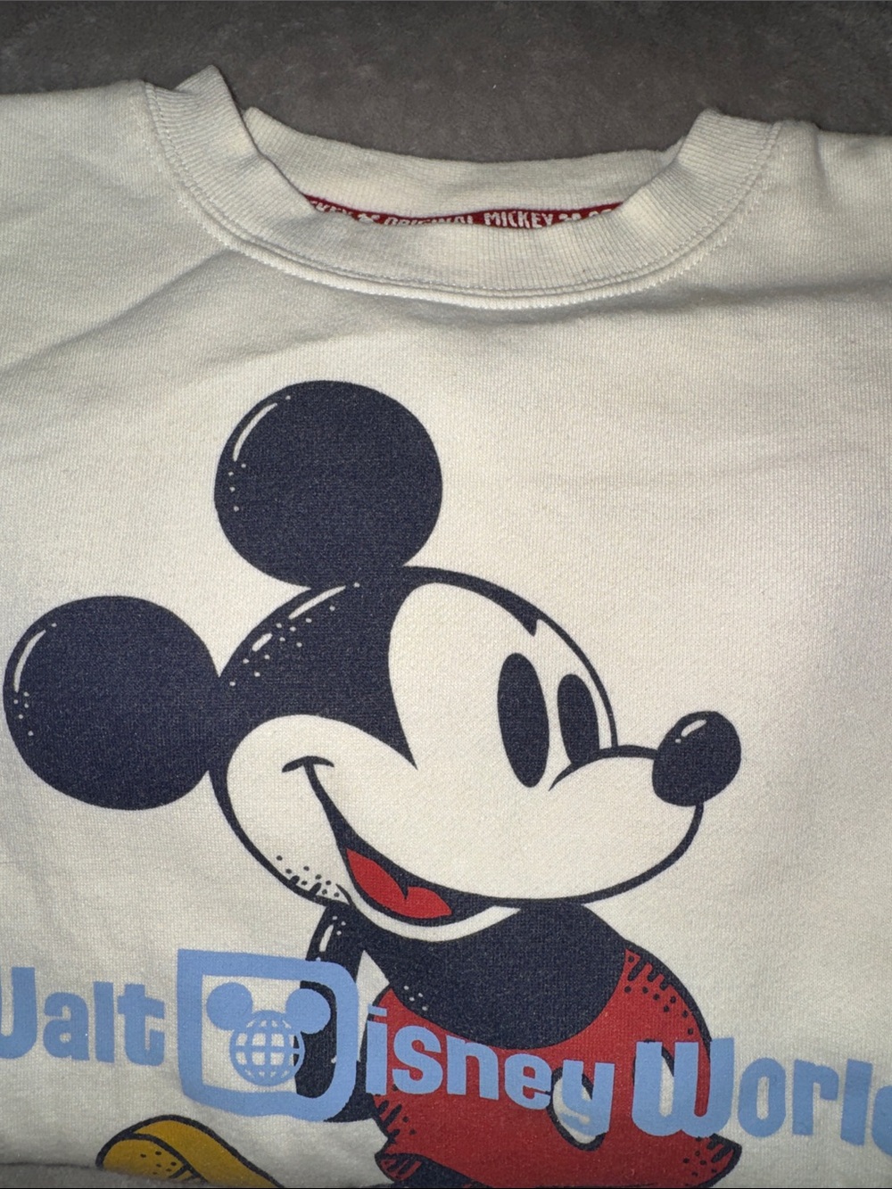 Disney White Crewneck Sweatshirt with Navy and Red Mickey Graphic